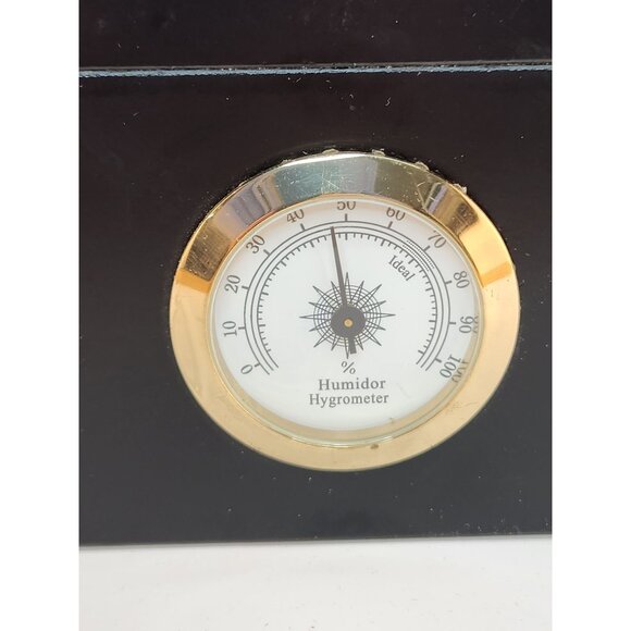 Black Wooden Cigar Humidor With Glass Top & Analog Hygrometer 10x9x4.5 Inches - Picture 3 of 11